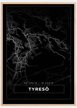 Kort - Tyresö - Sort Plakat (21x29.7 cm (A4))