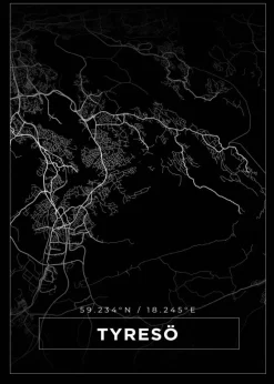 Kort - Tyresö - Sort Plakat (21x29.7 cm (A4))