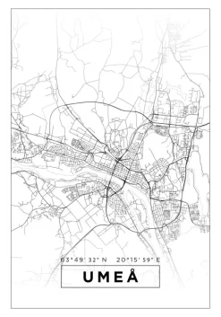 Kort - Umeå - Hvid Plakat (21x29.7 cm (A4))