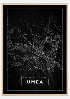 Kort - Umeå - Sort Plakat (21x29.7 cm (A4))