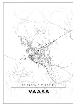 Kort - Vaasa - Hvid Plakat (21x29.7 cm (A4))
