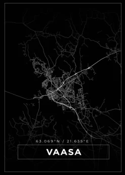 Kort - Vaasa - Sort Plakat (21x29.7 cm (A4))