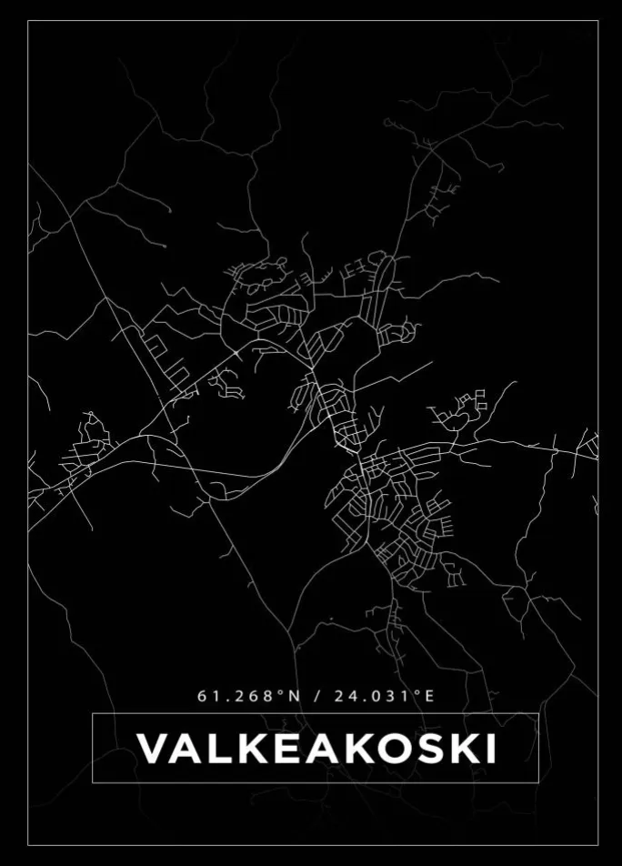 Kort - Valkeakoski - Sort Plakat (21x29.7 cm (A4))
