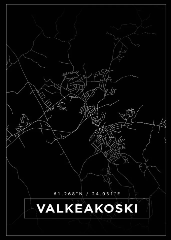 Kort - Valkeakoski - Sort Plakat (21x29.7 cm (A4))