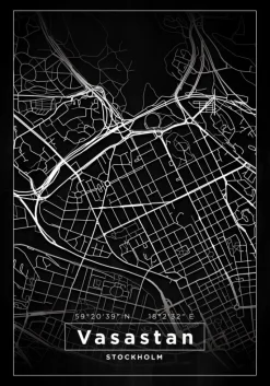 Kort - Vasastan - Sort Plakat (21x29.7 cm (A4))