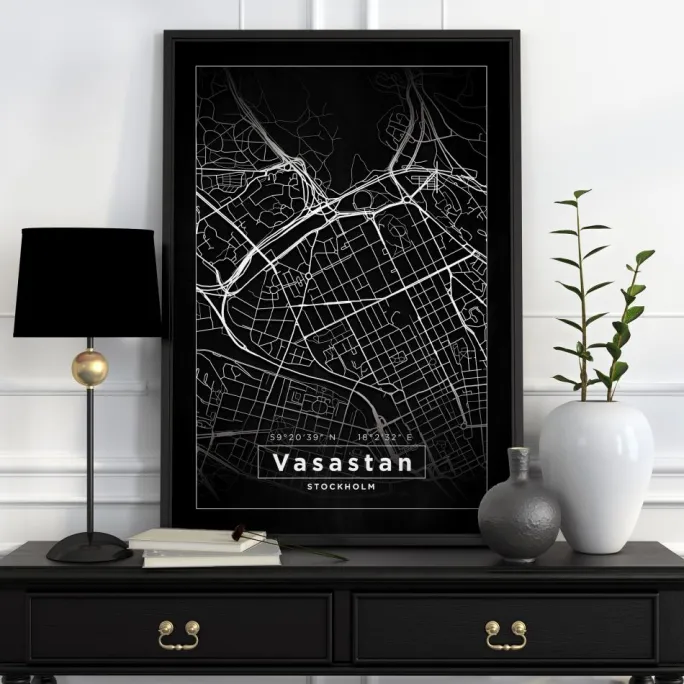 Kort - Vasastan - Sort Plakat (21x29.7 cm (A4))