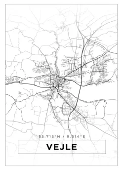 Kort - Vejle - Hvid Plakat (21x29.7 cm (A4))