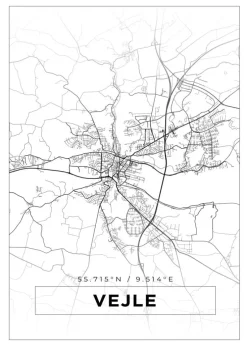 Kort - Vejle - Hvid Plakat (21x29.7 cm (A4))