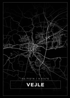 Kort - Vejle - Sort Plakat (21x29.7 cm (A4))
