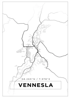Kort - Vennesla - Hvid Plakat (21x29.7 cm (A4))