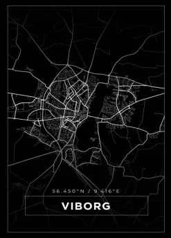 Kort - Viborg - Sort Plakat (21x29.7 cm (A4))
