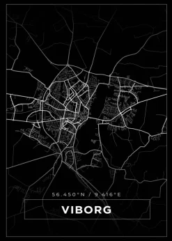 Kort - Viborg - Sort Plakat (21x29.7 cm (A4))