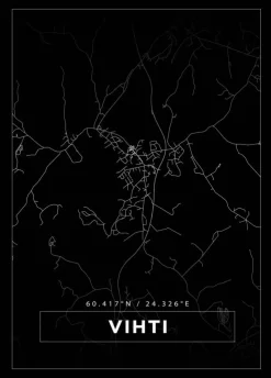 Kort - Vihti - Sort Plakat (21x29.7 cm (A4))