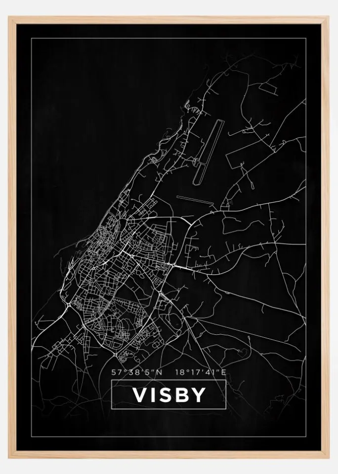 Kort - Visby - Sort Plakat (21x29.7 cm (A4))