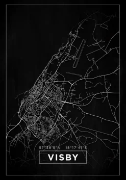 Kort - Visby - Sort Plakat (21x29.7 cm (A4))