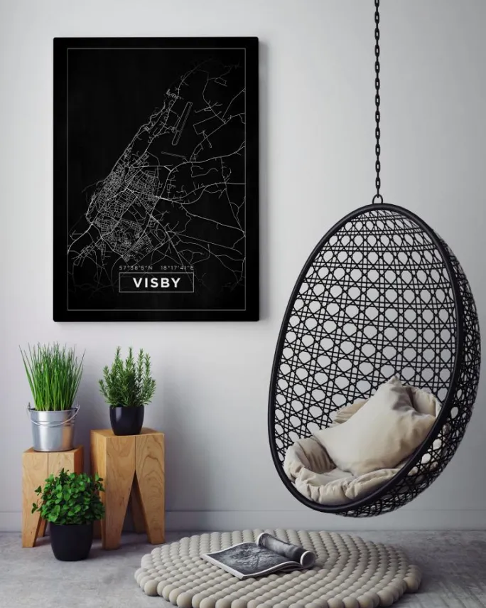 Kort - Visby - Sort Plakat (21x29.7 cm (A4))