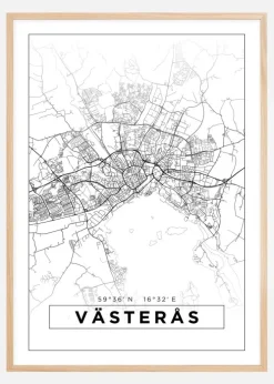 Kort - Västerås - Hvid Plakat (21x29.7 cm (A4))