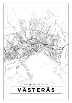 Kort - Västerås - Hvid Plakat (21x29.7 cm (A4))