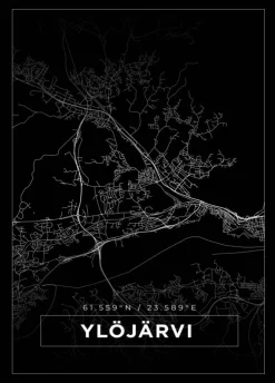 Kort - Ylöjärvi - Sort Plakat (21x29.7 cm (A4))