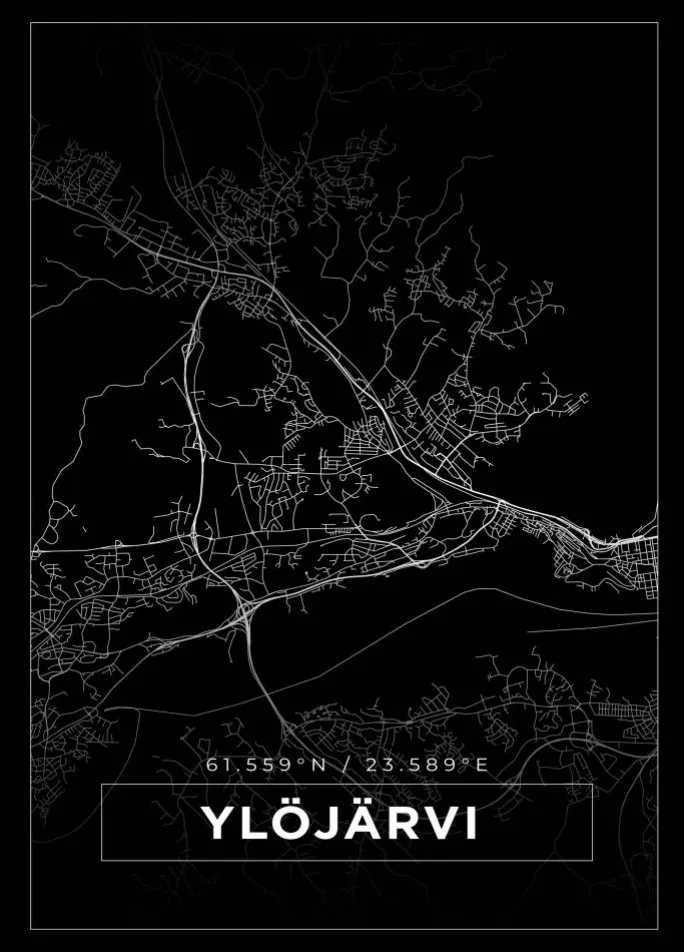 Kort - Ylöjärvi - Sort Plakat (21x29.7 cm (A4))
