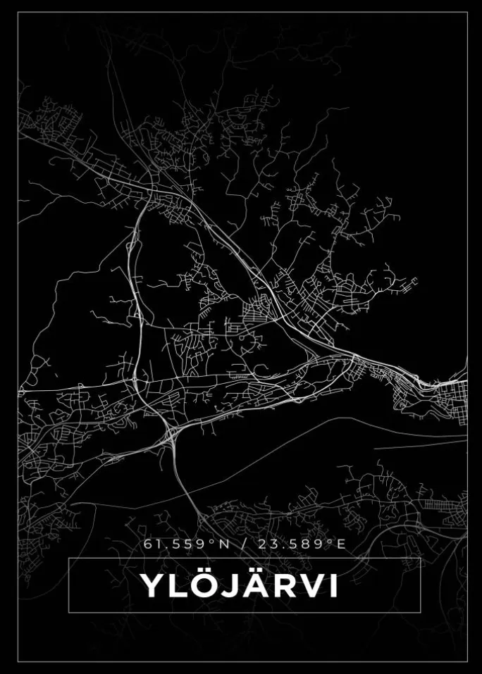 Kort - Ylöjärvi - Sort Plakat (21x29.7 cm (A4))