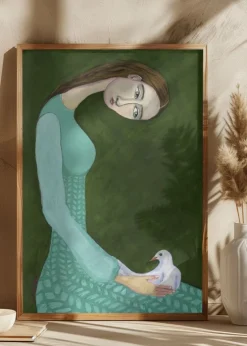 Lady sitting with white dove bird woman Plakat (21x29.7 cm (A4))