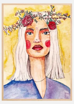 Lady with flower wreath Plakat (21x29.7 cm (A4))
