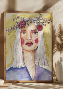 Lady with flower wreath Plakat (21x29.7 cm (A4))