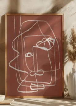 Line art abstract portrait terracotta 03 Plakat (21x29.7 cm (A4))