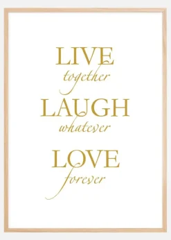 Live, laugh, love - Guldlignende Plakat (30x40 cm)