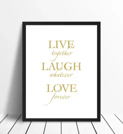 Live, laugh, love - Guldlignende Plakat (30x40 cm)