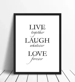 Live, laugh, love - Sort Plakat (30x40 cm)