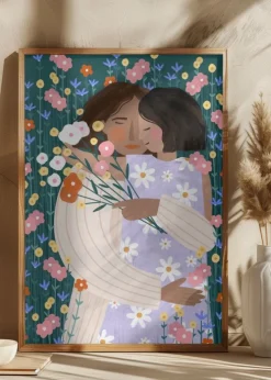Mother and Daughter in wildflower garden Plakat (21x29.7 cm (A4))