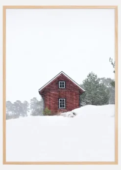 Old red house during snowstorm Plakat (21x29.7 cm (A4))