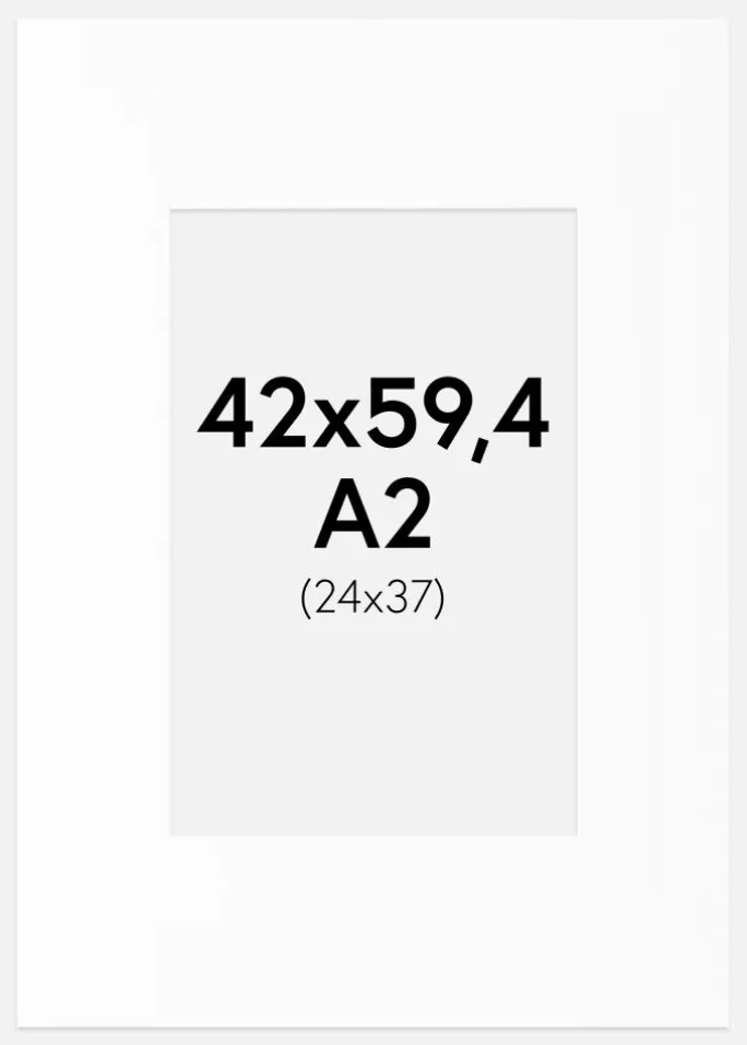 Passepartout Hvid Standard (Hvid kerne) A2 42x59,4 cm (24x37)