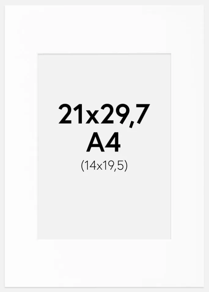 Passepartout Hvid Standard (Hvid kerne) A4 21x29,7 cm (14x19,5)