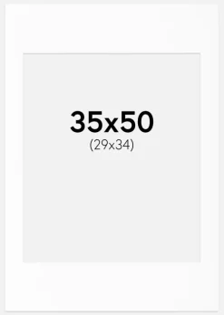 Passepartout Hvid Standard (Hvid kerne) 35x50 cm (29x34)