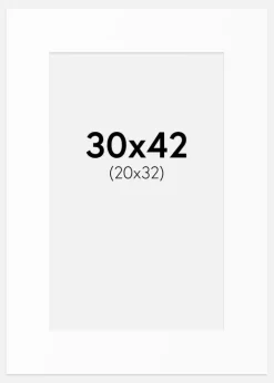 Passepartout Hvid Standard (Hvid kerne) 30x42 cm (20x32)