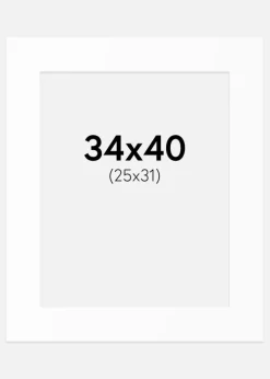 Passepartout Hvid Standard (Hvid kerne) 34x40 cm (25x31)