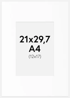 Passepartout Hvid Standard (Hvid kerne) A4 21x29,7 cm (12x17)