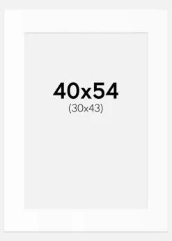 Passepartout Hvid Standard (Hvid kerne) 40x54 cm (30x43)