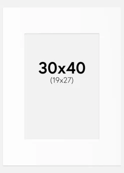 Passepartout Hvid Standard (Hvid kerne) 30x40 cm (19x27)