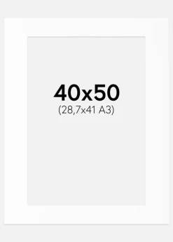 Passepartout Hvid Standard (Hvid kerne) 40x50 cm (28,7x41 - A3)