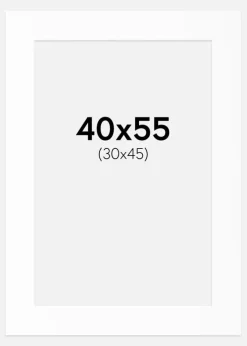 Passepartout Hvid Standard (Hvid kerne) 40x55 cm (30x45)