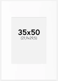 Passepartout Hvid Standard (Hvid kerne) 35x50 cm (21,86x29,48)