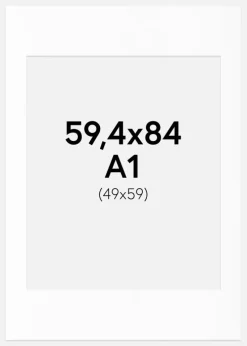 Passepartout Hvid Standard (Hvid kerne) A1 59,4x84,1 cm (49x59)