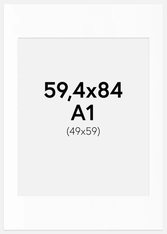 Passepartout Hvid Standard (Hvid kerne) A1 59,4x84,1 cm (49x59)