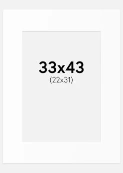 Passepartout Hvid Standard (Hvid kerne) 33x43 cm (22x31)