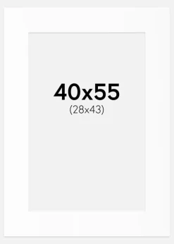 Passepartout Hvid Standard (Hvid kerne) 40x55 cm (28x43)