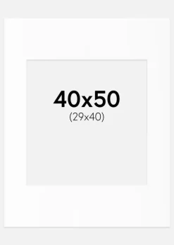 Passepartout Hvid Standard (Hvid kerne) 40x50 cm (29x40)